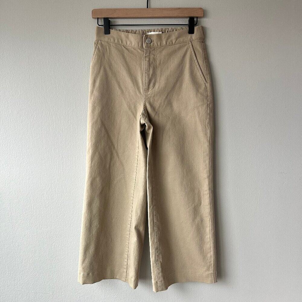 Oak + Fort Wide Leg Twill Pants Beige High Rise  Size Small